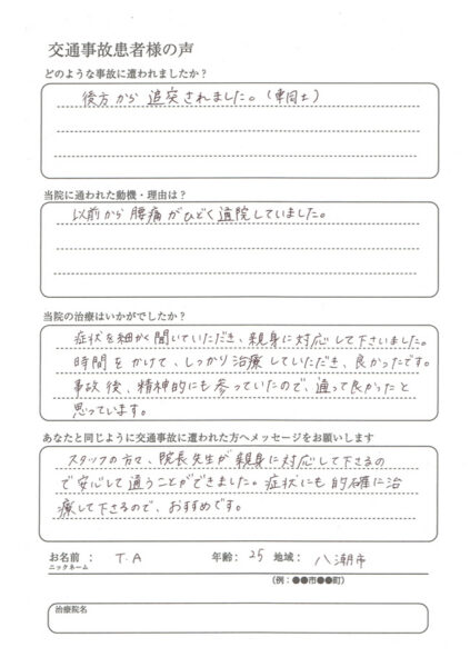 八潮市　追突事故　25歳　T.Aさん